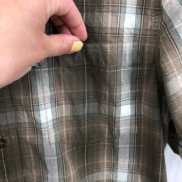 Carhartt Relaxed fit short sleeved button up shirt brown plaid workwear L men's - Picture 8 of 8